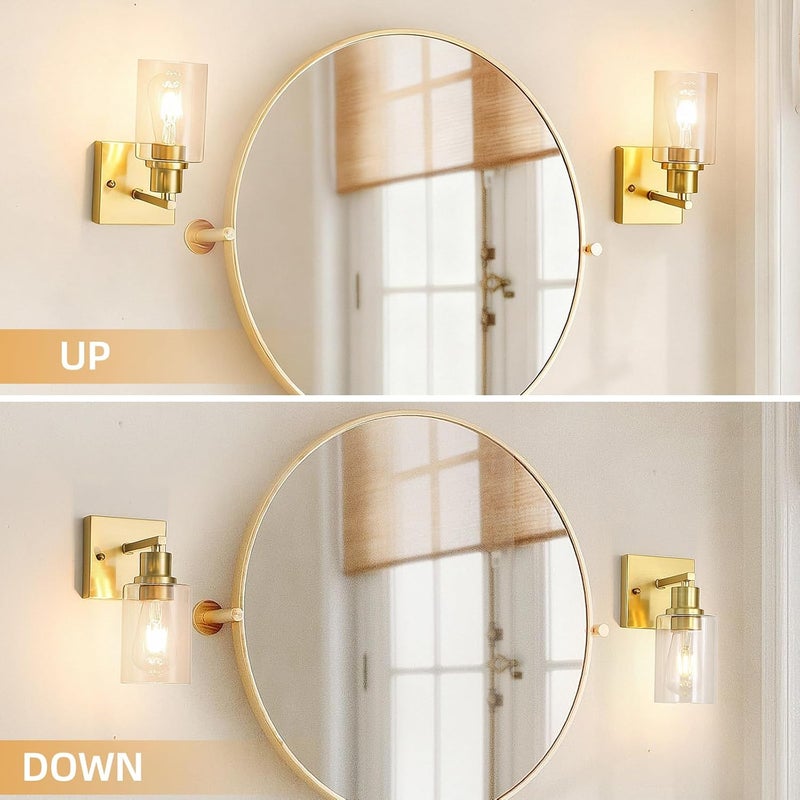 EMONG Gold Bathroom Light Fixtures,1-Lights Brushed Brass Vanity Light with Clear Glass Shade, Wall Sconces for Hallway, Farmhouse, Living Room - Image 3